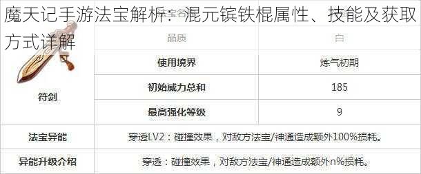 魔天记手游法宝解析：混元镔铁棍属性、技能及获取方式详解