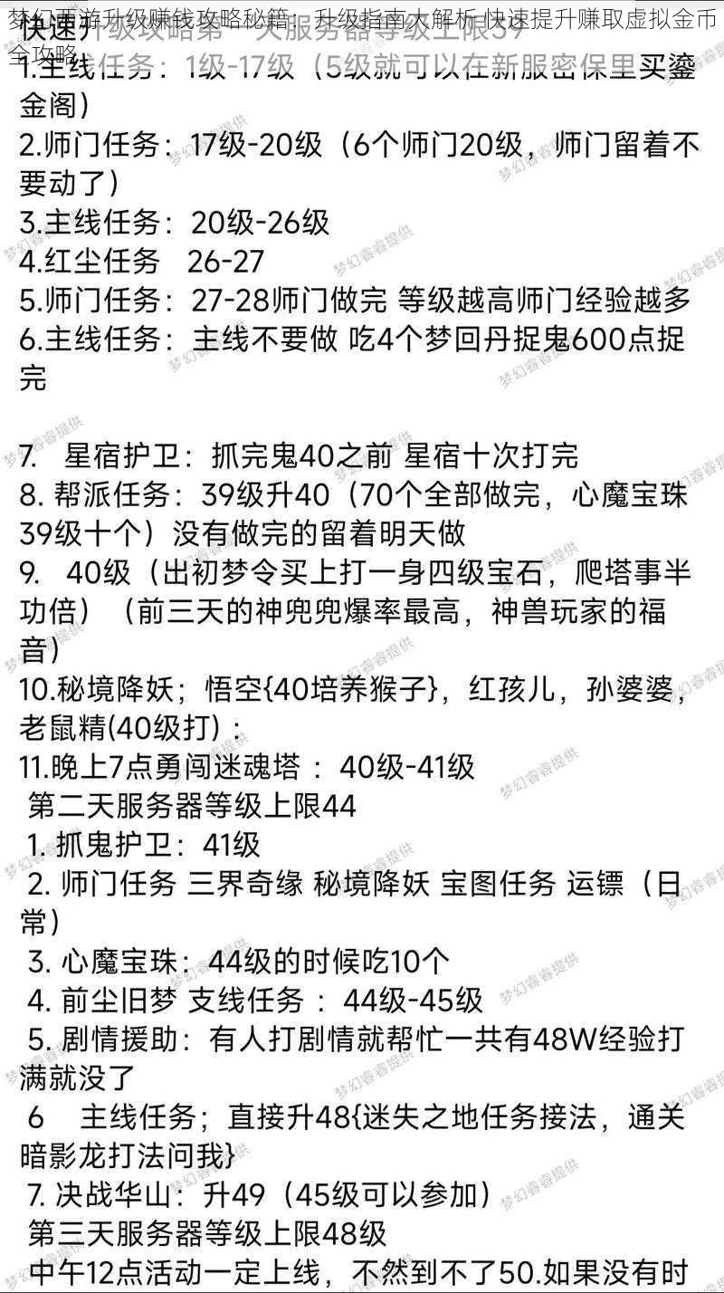 梦幻西游升级赚钱攻略秘籍：升级指南大解析 快速提升赚取虚拟金币全攻略