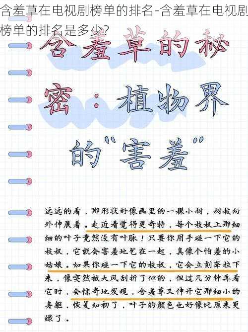 含羞草在电视剧榜单的排名-含羞草在电视剧榜单的排名是多少？