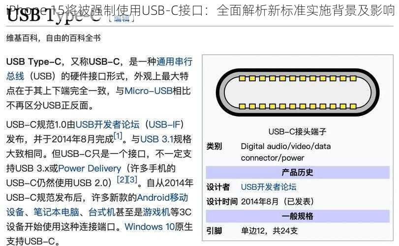 iPhone 15将被强制使用USB-C接口：全面解析新标准实施背景及影响