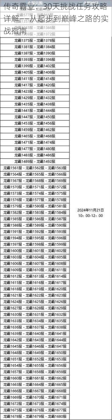 传奇霸业：30天挑战任务攻略详解——从起步到巅峰之路的实战指南