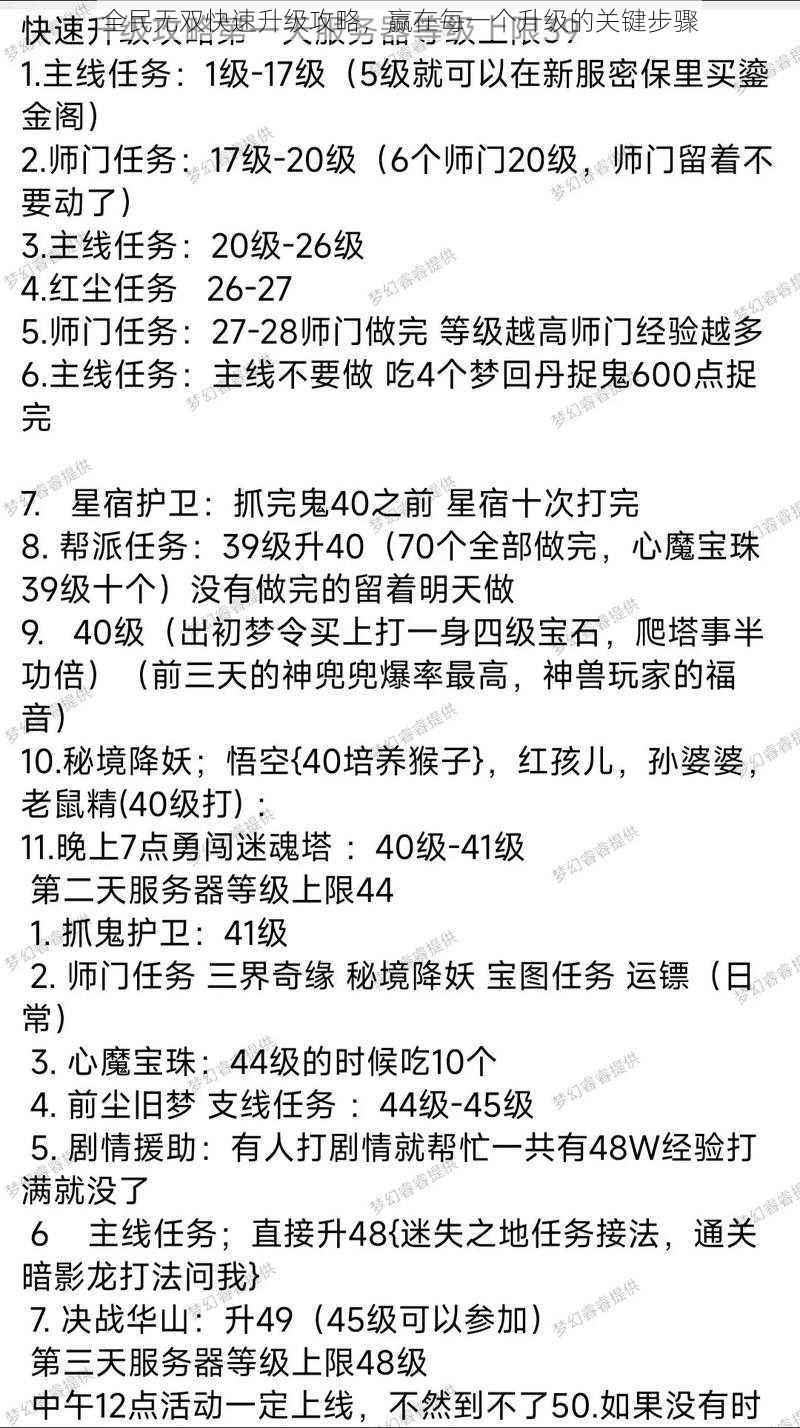 全民无双快速升级攻略，赢在每一个升级的关键步骤