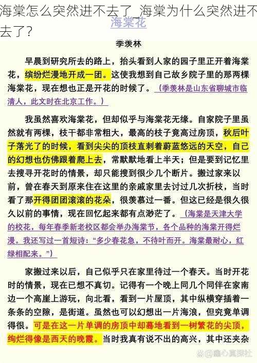 海棠怎么突然进不去了_海棠为什么突然进不去了？