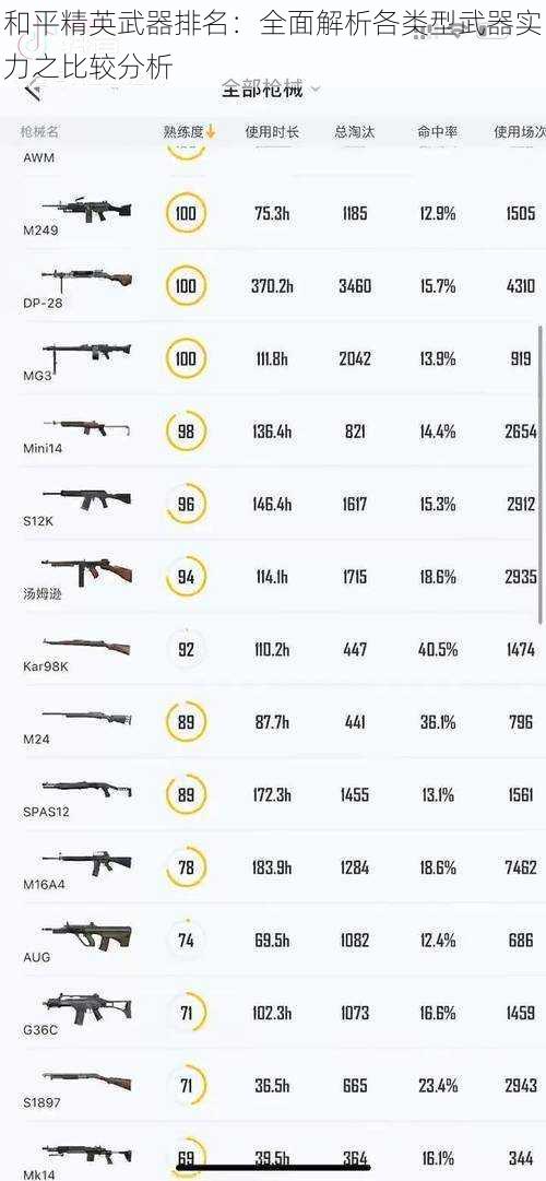 和平精英武器排名：全面解析各类型武器实力之比较分析