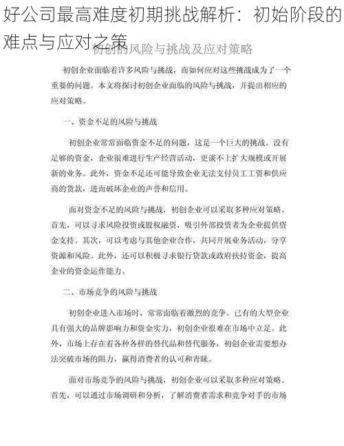 好公司最高难度初期挑战解析：初始阶段的难点与应对之策